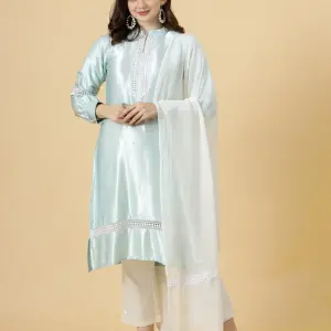 Alluring Sky Blue Silk Kurti-Palazzo Set | Premium Pure Silk | Luxury Ethnic Fashion | Contemporary Two-Piece Set | Size XS-XXL | Jaipurio