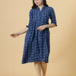 Classy Navy-Blue Sanganeri Block Printed Dress | Traditional Hand Block Print | Premium Cotton | Modern Fusion Wear | Size XS-XXL | Jaipurio