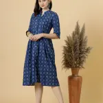 Classy Navy-Blue Sanganeri Block Printed Dress | Traditional Hand Block Print | Premium Cotton | Modern Fusion Wear | Size XS-XXL | Jaipurio