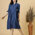 Classy Navy-Blue Sanganeri Block Printed Dress | Traditional Hand Block Print | Premium Cotton | Modern Fusion Wear | Size XS-XXL | Jaipurio