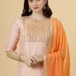 Stunning Peach Silk Straight Kurti with Brocade Silk Pants | Premium Silk Blend | Designer Party Wear | Luxury Indian Fashion | Size XS-XXL | Jaipurio