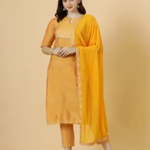 Stunning Amber Silk Straight Kurti with Brocade Silk Pants | Premium Pure Silk | Luxury Designer Collection | Party Wear | Size XS-XXL | Jaipurio