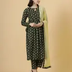 Elegant Pine Green Block Printed Sanganeri Kurti-Palazzo Set | Traditional Hand Block Print | Premium Cotton | Ethnic Indian Wear | Size XS-XXL | Jaipurio