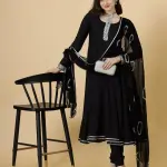 Classic Black Anarkali Suit with Tie and Dye Dupatta for Women