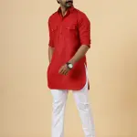 Red Hunting Style Kurta-Pajama Set | Premium Cotton Traditional Ethnic Wear | Classic Men's Formal & Festive Ensemble | Timeless Design