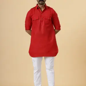 Red Hunting Style Kurta-Pajama Set | Premium Cotton Traditional Ethnic Wear | Classic Men's Formal & Festive Ensemble | Timeless Design