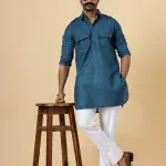 Teal Hunting Style Kurta-Pajama Set - Trendy Traditional Menswear