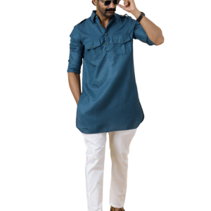 Teal Hunting Style Kurta Pajama - Trendy Traditional Menswear Fashion | Jaipurio