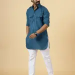 Teal Hunting Style Kurta-Pajama Set - Trendy Traditional Menswear