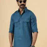 Teal Hunting Style Kurta-Pajama Set - Trendy Traditional Menswear