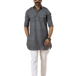 Dark Grey Hunting Style Kurta-Pajama Set | Premium Cotton Traditional Ethnic Wear | Classic Men's Formal & Festive Ensemble | Timeless Design