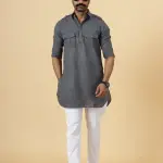 Dark Grey Hunting Style Kurta-Pajama Set | Premium Cotton Traditional Ethnic Wear | Classic Men's Formal & Festive Ensemble | Timeless Design