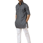 Dark Grey Hunting Style Kurta-Pajama Set | Premium Cotton Traditional Ethnic Wear | Classic Men's Formal & Festive Ensemble | Timeless Design