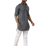 Dark Grey Hunting Style Kurta-Pajama Set | Premium Cotton Traditional Ethnic Wear | Classic Men's Formal & Festive Ensemble | Timeless Design