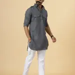 Dark Grey Hunting Style Kurta-Pajama Set | Premium Cotton Traditional Ethnic Wear | Classic Men's Formal & Festive Ensemble | Timeless Design