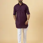 Purple Hunting Style Kurta-Pajama Set | Premium Cotton Traditional Ethnic Wear | Classic Men's Formal & Festive Ensemble | Timeless Design