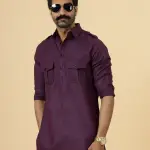 Purple Hunting Style Kurta-Pajama Set | Premium Cotton Traditional Ethnic Wear | Classic Men's Formal & Festive Ensemble | Timeless Design