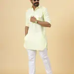 Light Yellow Cotton Hunting Style Kurta-Pajama Set | Premium Traditional Ethnic Wear | Classic Men's Formal & Festive Ensemble | Summer Perfect