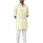 Light Yellow Cotton Hunting Style Kurta-Pajama Set | Premium Traditional Ethnic Wear | Classic Men's Formal & Festive Ensemble | Summer Perfect