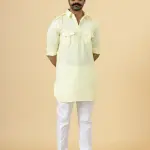 Light Yellow Cotton Hunting Style Kurta-Pajama Set | Premium Traditional Ethnic Wear | Classic Men's Formal & Festive Ensemble | Summer Perfect