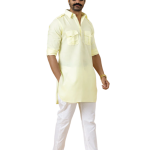 Light Yellow Cotton Hunting Style Kurta-Pajama Set | Premium Traditional Ethnic Wear | Classic Men's Formal & Festive Ensemble | Summer Perfect