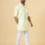 Light Yellow Cotton Hunting Style Kurta-Pajama Set | Premium Traditional Ethnic Wear | Classic Men's Formal & Festive Ensemble | Summer Perfect