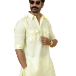 Light Yellow Cotton Hunting Style Kurta-Pajama Set | Premium Traditional Ethnic Wear | Classic Men's Formal & Festive Ensemble | Summer Perfect