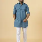 Slate Grey Hunting Style Kurta-Pajama Set - Sophisticated Traditional Menswear