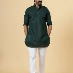 Dark Green Hunting Style Kurta-Pajama Set | Premium Cotton Traditional Ethnic Wear | Classic Men's Formal & Festive Ensemble | Timeless Design