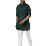 Dark Green Hunting Style Kurta-Pajama Set | Premium Cotton Traditional Ethnic Wear | Classic Men's Formal & Festive Ensemble | Timeless Design