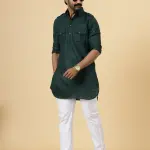 Dark Green Hunting Style Kurta-Pajama Set | Premium Cotton Traditional Ethnic Wear | Classic Men's Formal & Festive Ensemble | Timeless Design