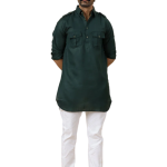 Dark Green Hunting Style Kurta-Pajama Set | Premium Cotton Traditional Ethnic Wear | Classic Men's Formal & Festive Ensemble | Timeless Design