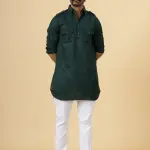 Dark Green Hunting Style Kurta-Pajama Set | Premium Cotton Traditional Ethnic Wear | Classic Men's Formal & Festive Ensemble | Timeless Design