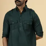 Dark Green Hunting Style Kurta-Pajama Set | Premium Cotton Traditional Ethnic Wear | Classic Men's Formal & Festive Ensemble | Timeless Design