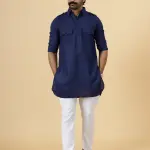 Navy Blue Cotton Hunting Style Kurta-Pajama Set - Elegant Traditional Menswear