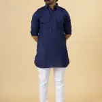 Navy Blue Cotton Hunting Style Kurta-Pajama Set - Elegant Traditional Menswear