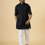 Black Hunting Style Kurta-Pajama Set | Premium Cotton Traditional Ethnic Wear | Classic Men's Formal & Festive Ensemble | Timeless Design