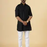 Black Hunting Style Kurta-Pajama Set | Premium Cotton Traditional Ethnic Wear | Classic Men's Formal & Festive Ensemble | Timeless Design