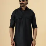 Black Hunting Style Kurta-Pajama Set | Premium Cotton Traditional Ethnic Wear | Classic Men's Formal & Festive Ensemble | Timeless Design