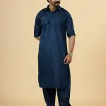 Classy Teal Pathani Kurta-Salwar Set - Elegant Traditional Menswear