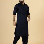 Classy Navy Blue Pathani Kurta-Salwar Set - Elegant Traditional Menswear