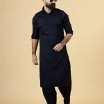 Classy Navy Blue Pathani Kurta-Salwar Set - Elegant Traditional Menswear