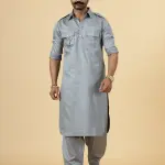 Classy Grey Pathani Kurta-Salwar Set - Sophisticated Traditional Menswear