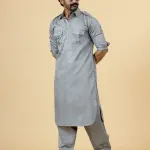 Classy Grey Pathani Kurta-Salwar Set - Sophisticated Traditional Menswear