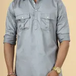 Classy Grey Pathani Kurta-Salwar Set - Sophisticated Traditional Menswear