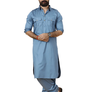 Slate Grey Pathani Kurta Salwar - Sophisticated Afghan Heritage Menswear | Jaipurio