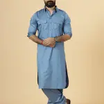 Classy Slate Grey Pathani Kurta-Salwar Set | Premium Cotton Traditional Ethnic Wear | Luxury Men's Formal & Festive Ensemble | Timeless Design