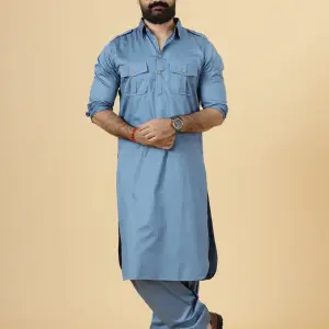 Classy Slate Grey Pathani Kurta-Salwar Set | Premium Cotton Traditional Ethnic Wear | Luxury Men's Formal & Festive Ensemble | Timeless Design