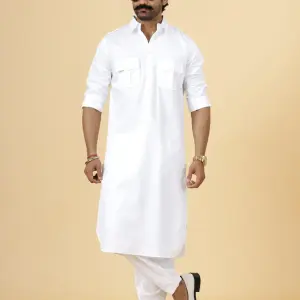 Classy White Pathani Kurta-Salwar Set | Premium Cotton Traditional Ethnic Wear | Luxury Men's Formal & Festive Ensemble | Timeless Design