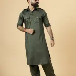 Classy Olive Green Pathani Kurta-Salwar Set - Stylish Traditional Menswear